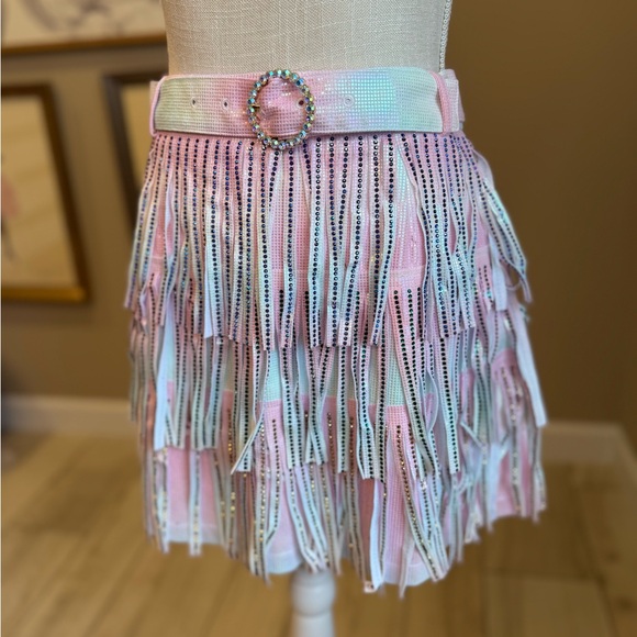 QUEEN OF SPARKLES Dresses & Skirts - New! QUEEN OF SPARKLES Rhinestone Leather Fringe Pastel Mini Skirt